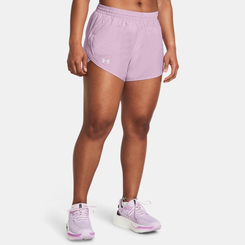 Damesshorts Under Armour Fly-By 8 cm Purper Ace / Purper Ace / Reflecterend XS